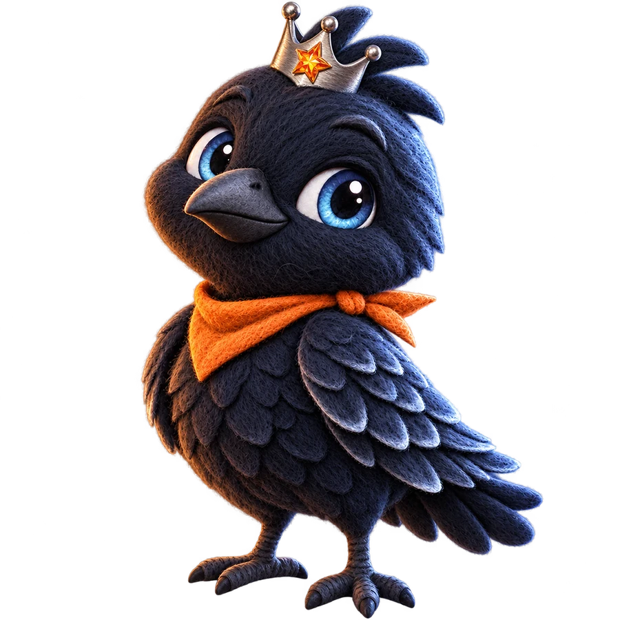Korvo wearing a silver crown with an amber star gem